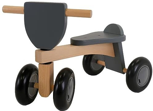 Bandits & Angels Vintage Rider Grey Laufrad Holz ab 1 Jahr – Für Jungen und Mädchen – Holzlaufrad Grau – Vierrad – Geräuscharme und kratzfreie Räder