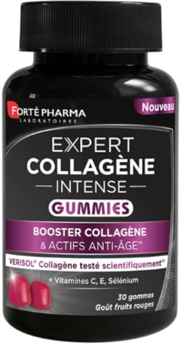 Forté Pharma - Expert Collagène Intense Gummies | Complément Alimentaire Anti-âge contre les signes de Vieillissement | Collagène, Vitamines C E, Sélénium | Fermeté de la Peau | 30 gummies, 2-4/jour
