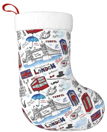 HAHAFU London Weihnachtsstrumpf, groß, personalisierbar, flauschig, hängende Socken für Weihnachtsdekoration