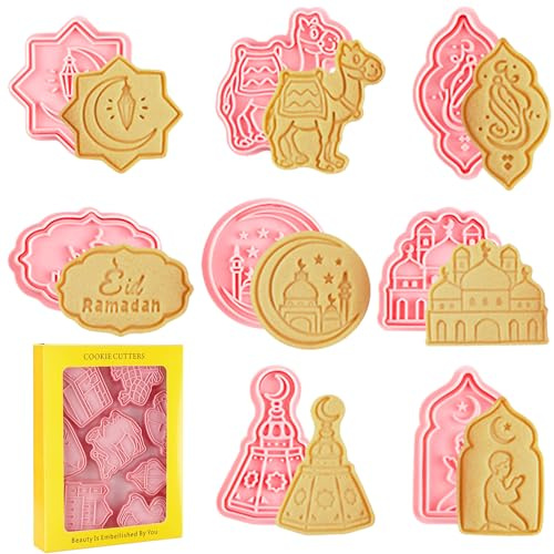 Seasboes 8 Stück Eid Mubarak Cookie Cutter, Silikon Kuchen Backen Werkzeuge, Ramadan Islamischen Muslimischen, DIY Fondant Kuchen Backen Werkzeuge Eid Mubarak Party Decor