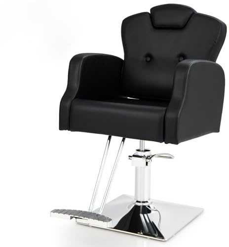 GOPLUS Silla de Peluquería con Bomba Hidráulica, Silla de Barbero Moderno Giratorio 360 ° con Asiento Ajustable, Reposacabezas, para Salón de SPA y Belleza, Barbería, Carga 150 kg, Negro