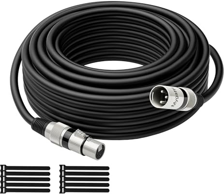 Mygatti XLR Microphone Cable 30m,black,Male to Female,3-pin Shielded Balanced,EMI and RFI Suppression,Zinc Alloy Connectors,Compatible with Amplifiers,Speakers,with 10 Cable Ties