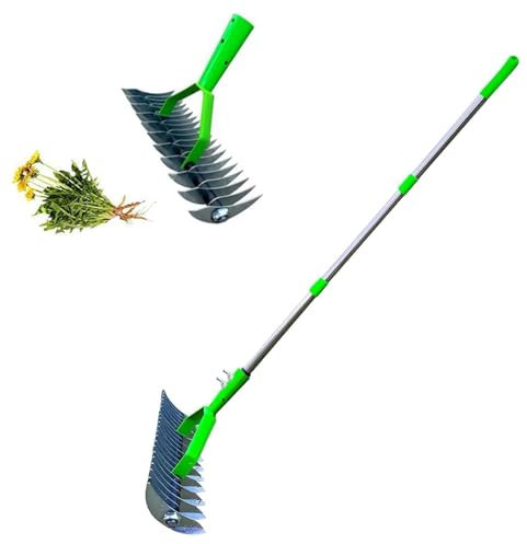 SMoonga Escarificador de aireador de césped con Mango,Herramienta de aireación de Picos de aireador de césped,Escarificación Manual de aireación del Suelo de césped,Rastrillo de Aseo de césped, 1.3m