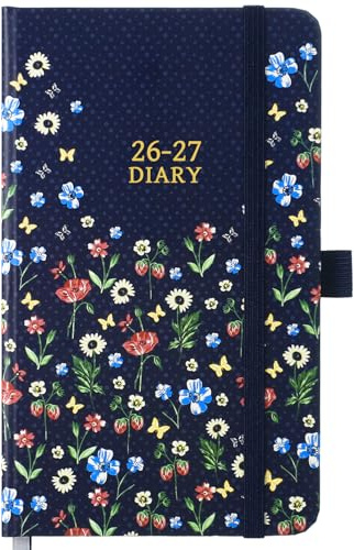 Pocket Diary 2026-2027, A6 diary from August 2026 - July 2027 | Pocket diary Week to View with Monthly Tabs, Elastic Closure & Back Pocket - Blue
