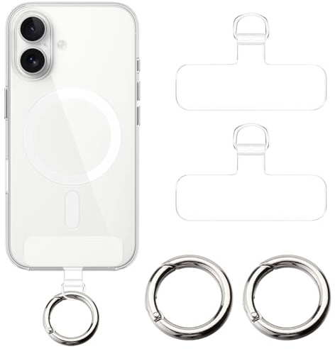 LunarCharm 2 piezas de banda de sujeción para teléfono con 2 anillos de resorte de metal, almohadillas transparentes para teléfono móvil, portátil, parche para teléfono móvil, cadena de teléfono