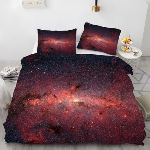 EXSANLIEAY Sternenhimmel Rot Bettwäsche 200x220 - SchöN Wendebettwäsche, Weiche & Atmungsaktiv Microfaser Bettbezug + 2 Kissenbezug 80x80, Angenehme bettwäsche-Sets, 3 Teiligmit Reißverschluss