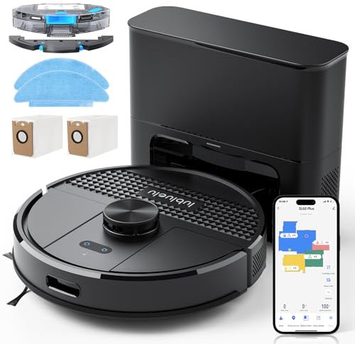 Lubluelu Saugroboter mit Absaugstation 3-in-1, 4500Pa Staubsauger Roboter mit Wischfunktion, Roboterstaubsauger mit Lasernavigation, App Steuerung, 24 No-Go Zonen für Tierhaare, Teppich (SL68 Plus)