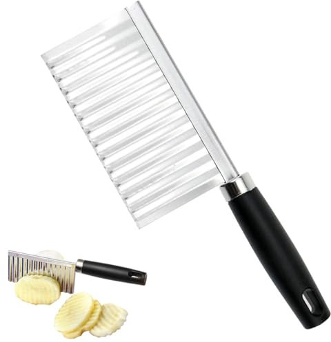 WUSJCOF Coltello Taglio Ondulata, Coltello Taglia Patate, Coltello Ondulato in Acciaio Inox per Patate, Cetrioli, Carote, Frutta, Verdura e Insalata(Nero)