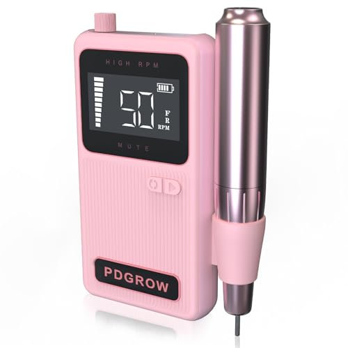 PDGROW Nail Drill, 50000RPM Professional Cordless Electric Nail Files, Portable E File Kit with Bits Kit Rechargeable & Quiet for Acrylic/Gel Nails Manicure Salon Home(Pink)