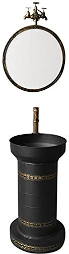 Mobile da bagno in stile industriale con lavabo da pavimento sotto il lavandino, mobile da bagno con rubinetto e scarico, 47 x 42,9 x 86,9 cm (bronzo con specchio)