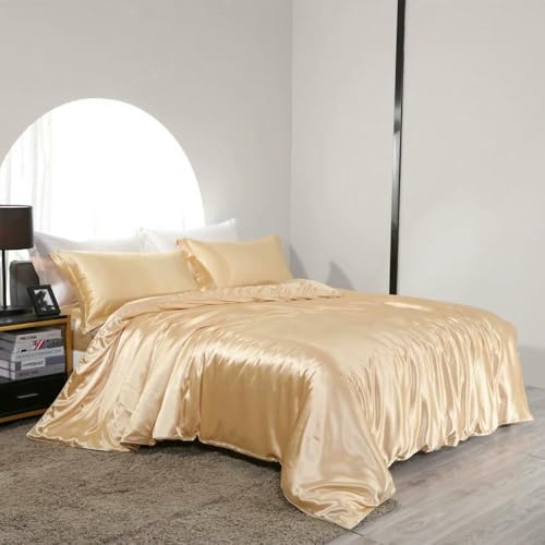 XDMING Juego de Cama de Seda Morera con sábanas Ajustables y Planas, Funda nórdica Sedosa y Funda de Almohada para el hogar, Hotel, tamaño Queen y King.