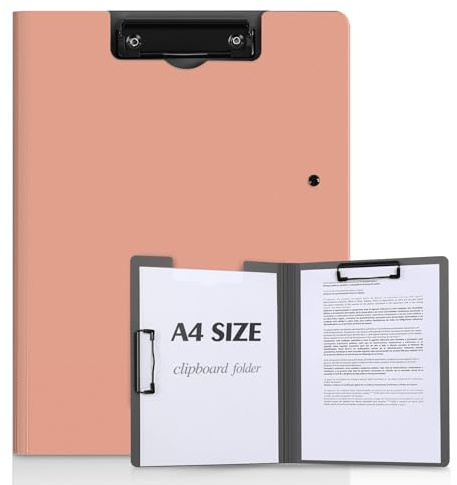 KONVINIT Faltbares Klemmbrett a4 mit Deckel,Schreibmappe Dokumentenmappe A4 mit Fach für Papier Praktische Aktenmappe für Büro/Schule/Zu Hause,rosa