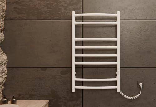 Scaldasalviette bianco 130 W – 810 x 480 mm | Radiatore elettrico da bagno con termostato e timer – Montaggio a parete