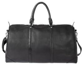 HOLZRICHTER Berlin - Weekender aus Leder für Herren (No 8-2), Reisetasche 30x57x28 cm, Handgefertigte Echtleder Umhängetasche mit Schultergurt, für Handgepäck, in Schwarz und Braun (Schwarz)