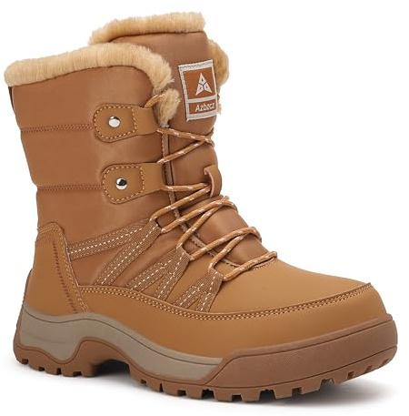 AZBZCZ Womens Snow Boots Waterproof Anti-Slip Cold Weather Fur Lined Comfortable Winter Shoes US 7 Brown