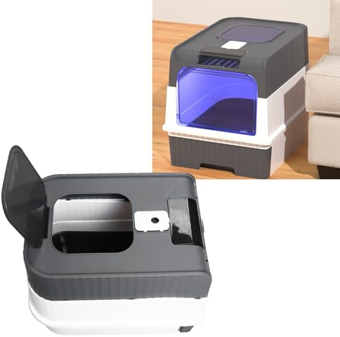 Caja de arena para gatos cerrada, gran espacio, cajón de eliminación de olores, diseño portátil Kitty - Inodoro para gatos interiores de material PP premium extra grande