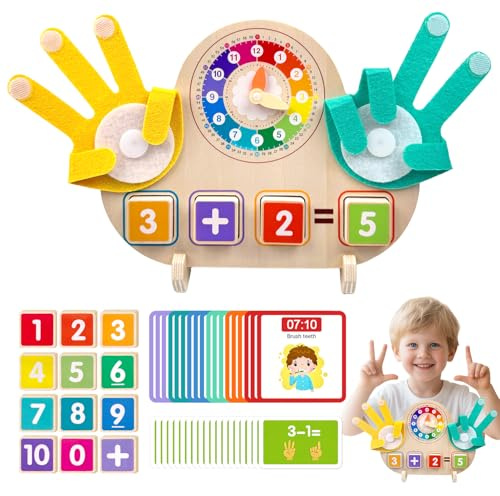 BAYMI Montessori Toys for 3 4 5 Year Old – Math Manipulatives with Clock, Number Blocks & Finger Counting Cards – Educational Preschool Learning Toys for Kids Ages 3+ Boys Girls Birthday Gifts