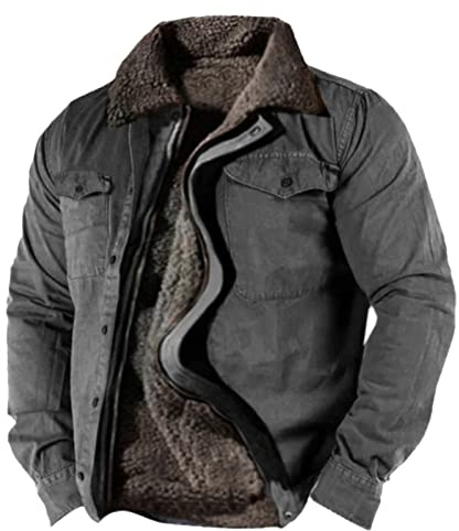 Generisch Herren-Kapuzenpulli mit Reißverschluss, schweres Winter-Sweatshirt, mit Fleece gefütterte, warme Jacke Jagdbekleidung Herren Jacken (Dark Gray, L)