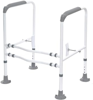 KJHWYXD Rialzo WC per Anziani, Supporto WC per Disabili con Maniglie, Braccioli per WC Altezza E Larghezza Regolabili, Senza Foratura, Si Adatta A Qualsiasi Toilette(Color:Grigio)
