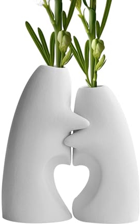 Jarrones de flores para centros de mesa, 5.51x2.83 pulgadas 2 piezas de cerámica Conjunto de jarrón abrazo arreglos florales, mesa de comedor, oficina, estante, cocina, boda, cumpleaños, casa, dados