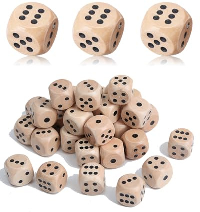 FUGLUS Dadi in Legno Massiccio - Set di 20 Pezzi per Giochi da Tavolo, a Sei Lati con Punti