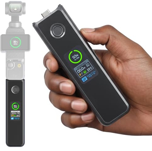 Osmo Pocket 3 Akkugriff, 20 W Schnelllade-Batteriegriff-Zubehör, kompatibel mit DJI Pocket 3 mit LCD-Vollfarbdisplay, Ladegeschwindigkeit und Batterietemperatur sichtbar, 5000 mAh, Schwarz