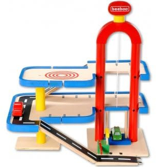 cavernedesjouets Garage en Bois 3 etages + 2 Voitures - Parking - Set Jouet Enfant avec Carte Tigre