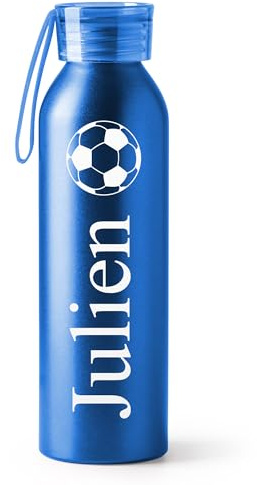 KDO MAGIC Gourde Personnalisée Aluminium recyclé 600 ml (Bleu) | Idée cadeau pour anniversaire, noël | Idéale pour le Sport, l'école, le bureau | Bouteille personnalisable gravé avec prénom