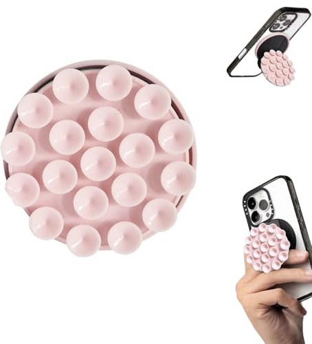 Leeneen Starker magnetischer Saugnapf-Handy-Griffständer, kompatibler Mag-Saf-Handy-Ringhalter mit Ständer, sicherer Halt für freihändiges Betrachten, für iPhone und Android-Handys (Rosa)