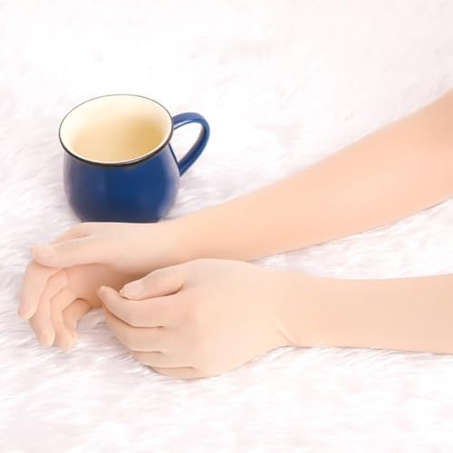 Guantes largos transparentes sin costuras para hombres y mujeres, guantes de nailon transpirables delgados de 40 cm, ajuste elástico con hilo de red para entornos nocturnos e informales (piel clara)