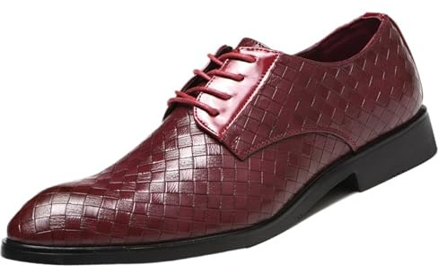 Moderna skor med snörning for män, andningsbara skor med spetsad tå design for företag bröllop och kontorsevenemang(Burgundy,40 EU)