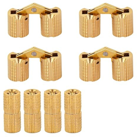 8 Stück Mini Scharniere 8mm – Klappbare Scharniere klein für Modellbau und Basteln, Perfekt für Schatulle und DIY-Projekte Messing Matt Verdeckte Scharnier Einbohrscharnier 180 Grad Öffnungswinkel