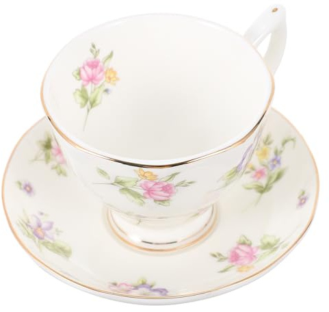 UKCOCO Set Tazzine da Caffè in Porcellana Bone China con Piattino, Tazza da Tè e Latte Brillante per Casa e Sala da Pranzo, Design Elegante con Vassoio Anti-macchia per Bevande Calde