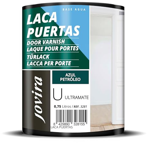 JOVIRA PINTURAS Esmalte Laca Puertas al Agua 750ML Ultra Mate, Renueva y decora las puertas y muebles de madera. (750 ml, Azul Petróleo)