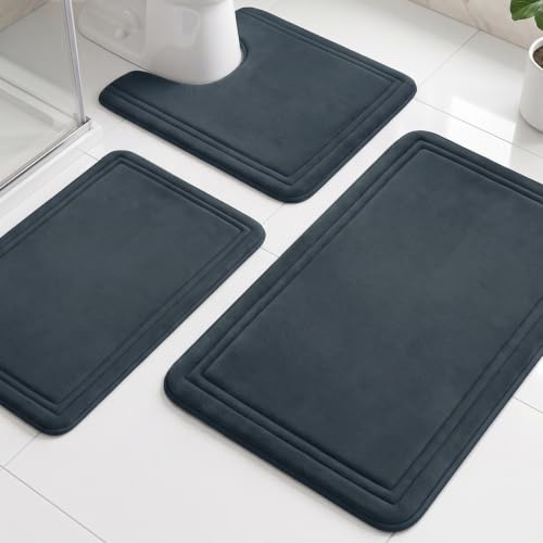 wiipara Badezimmerteppich Set 3 Teilig, Memory-Schaum Badematte, Grau | Dicker Schaumkern, Badteppich Rutschfest Saugfähig Schnelltrocknend Waschbar für Bad, Badvorleger 50x80+40x60+U-Form 50x60cm