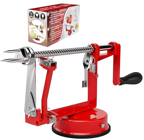 Apple Peeler Slicer Corer - (Extra 2 Blades & 1 Corer) 3 in 1 Kitchen Peeling Machine for Vegetables and Fruits, Stainless Steel Adjustable Blade, Anti Slip Suction Base