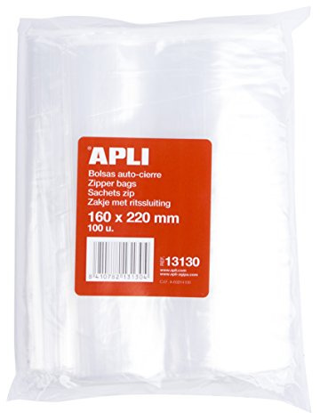 Apli 13130 Lot de 100 Sachets Zip 160 x 220 mm