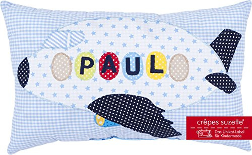 crepes suzette Namenskissen, Kissen mit Wunschnamen, Kissen mit Namen, Geburtsgeschenk, Babykissen, Geschenk Geburt Junge, Flugzeug Geschenk,