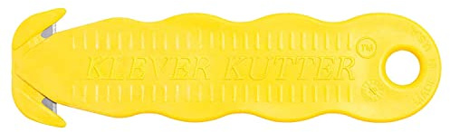 Klever Innovations Safety Cutter, Carbon Steel Blade Utility Knife, Package Opener, Cuts boxes, Film, Tape, and More, Yellow, 20/pk (KCJ-1Y)
