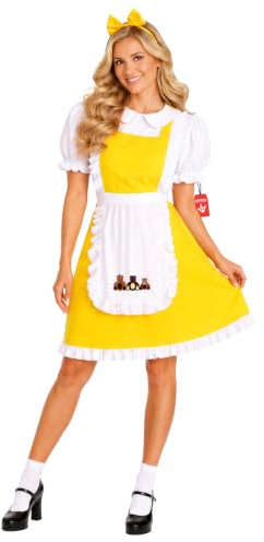 Fun Shack Womens Golden Costume Fairytale Book Character Fancy Dress Costumes for Adults Women S M L XL XXL | Matching Yellow Headband Included, Perfect for Halloween, Great for Fancy Dress