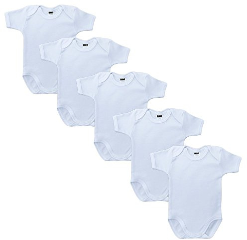 MEA BABY Unisex kortärmad babybody i 100% bomull i 5-pack, babybody vit (62)