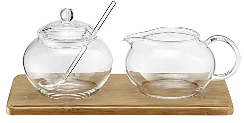 Weis, Zucker-/Sahne Set Glas mit Bambustablett, 14580