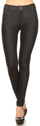 ICONOFLASH Women's Plus Size Jeggings with 5 Pockets XL Stretchy Jean Leggings Comfortable Pull On Skinny Pants (Black, XLarge)