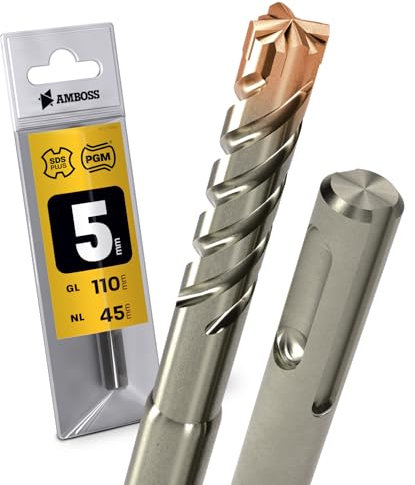 Punte per trapano a percussione SDS Plus, 4 pezzi, diametro 5,0 mm x 45 mm, AMBOSS Tools SDS Crusher 4 – HM - Punta per calcestruzzo professionale in metallo duro