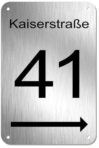 Edelstahl Hausnummer Namensschild Hinweisschild mit Pfeil und individueller Laser-Gravur * Modell 41 (200 mm x 300 mm)