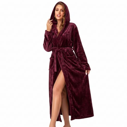 RONGTAI Womens Dressing Gown Fleece Plush Warm Long Hooded Robes | Extra Soft, Warm,Comfortable & Thick Bathrobes for Spa Hotel Sleepwear
