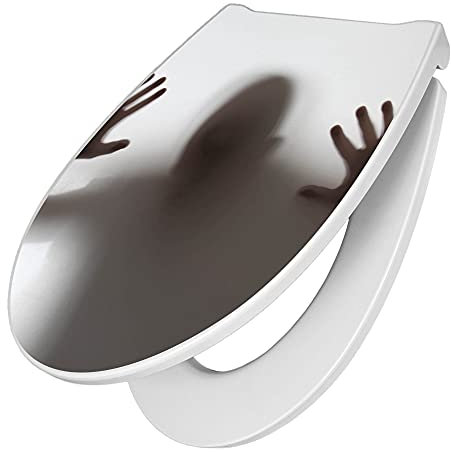 banjado Premium Toilettendeckel mit Absenkautomatik 45x38,4cm / WC Brille Soft Close/hygienischer Toilettendeckel/Klodeckel Duroplast mit Edelstahl Scharnier/Motiv Schattenspiel