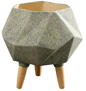 Macetas Decorativas Nórdico de la vendimia de cerámica Tiesto, de grandes dimensiones Tiesto en el balcón de la sala de estar, en maceta Decoración, Tiesto con tres soportes de madera (gris) Plantador