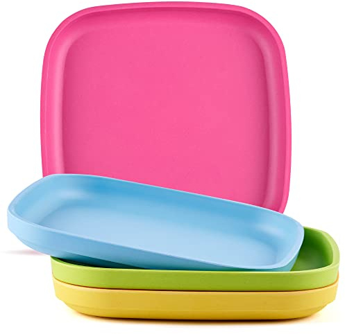 GET FRESH PLA Kinderteller Set - 4 Pack Melamine-freie Wiederverwendbares Geschirr Teller für Kinder - Stapelbare BPA-freie Kinder Geschirrteller - Mikrowellensichere Spülmaschinenfest Kindergeschirr