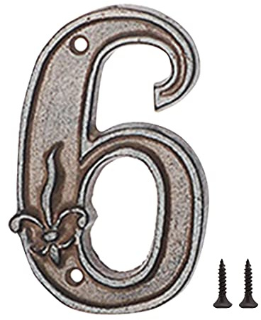 Zayookey Hausnummern aus Gusseisen 12 cm Adressnummernschild Metal House Numbers Rustikale Hausnummern aus Metall für Draußen Briefkasten Garten Tür (Nummer 6)